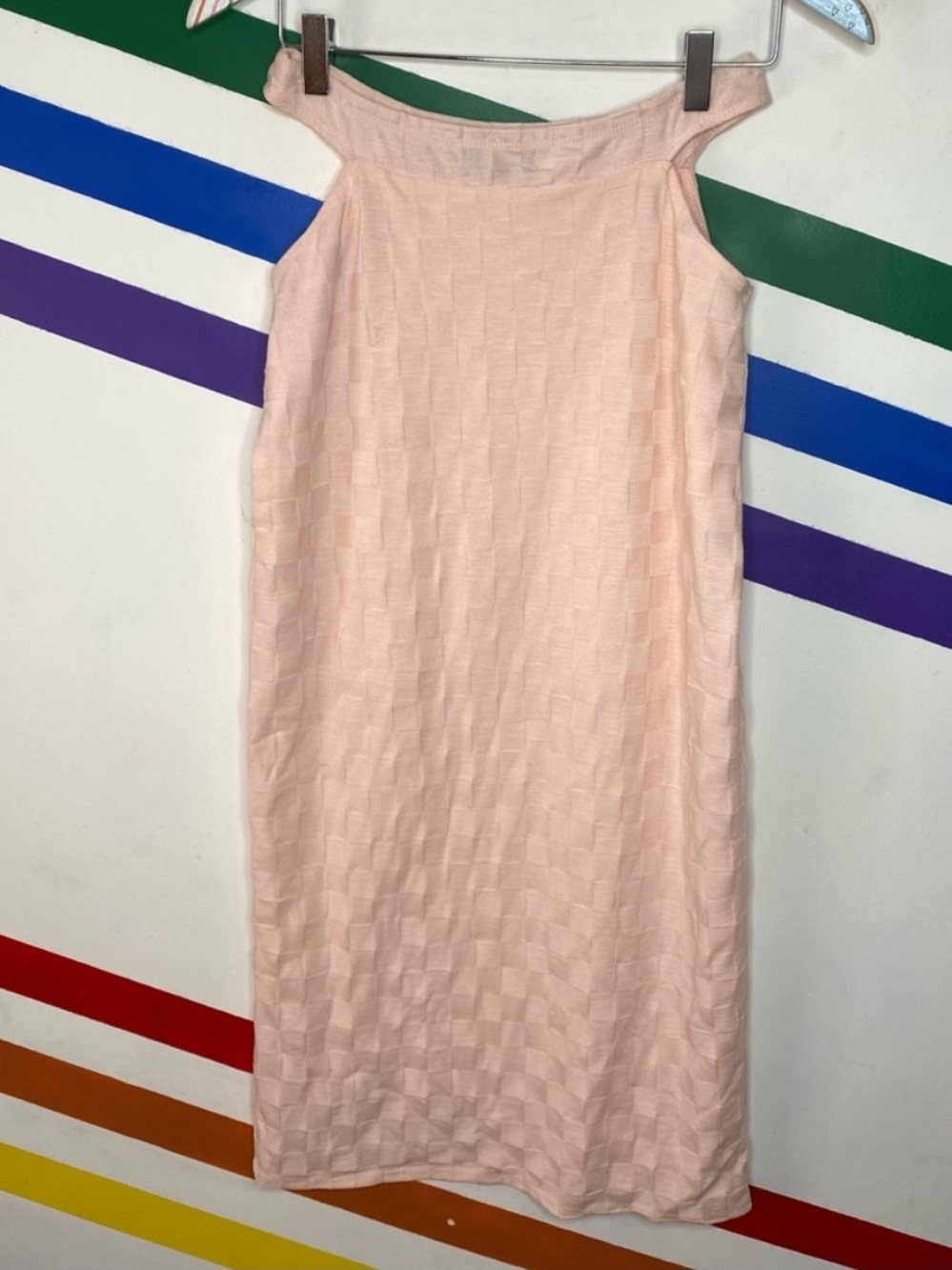 NEW Urban Outfitters Pink Checkered Knit Slit Midi Dress NWOT Small